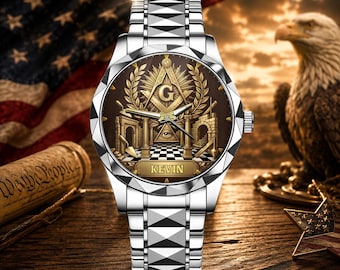 Personalized Freemason Watch, Custom Masonic Watch for Men, Square and Compass Wrist Watch, Masonic Brother Gift, Gift for Freemasons