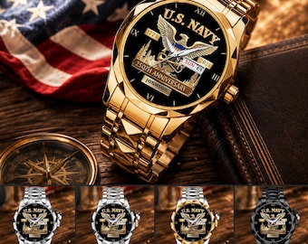 Gepersonaliseerd horloge 250-jarig jubileum Amerikaanse marine, aangepast geschenk marineveteraan, 1775-2025 militair herdenkingshorloge, horloge Amerikaanse marine