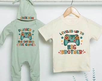 Camisetas de juegos de hermano mayor y hermano menor, atuendo a juego para hermanos, ascendió a hermano mayor, el jugador 2 entró al juego, revelación del bebé