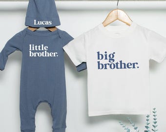 Conjunto a juego para hermano mayor y hermano menor, camiseta personalizada para hermano mayor y body para hermano menor, conjunto minimalista neutro para hermanos, regalo para bebé