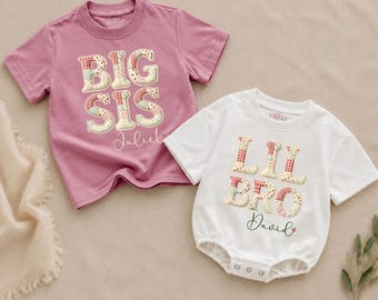 Camiseta personalizada para hermana mayor y hermano menor, conjunto de retazos de fresas para hermanos, conjunto a juego con nombre personalizado.