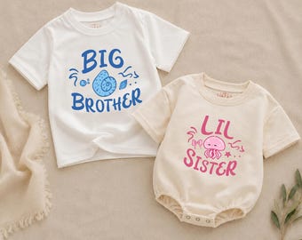 Conjunto de ropa infantil con estampado de medusas, camiseta a juego para hermano mayor y hermano menor, adorable conjunto de criaturas marinas.