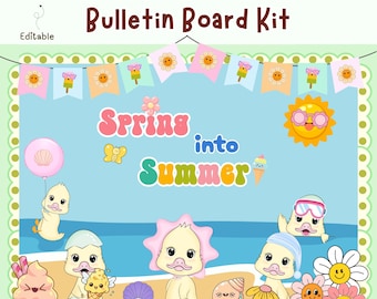 Kit para tablón de anuncios "De la primavera al verano" / Decoración de aula en tonos pastel / Kit imprimible y editable