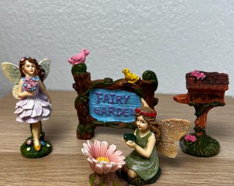 Fairy Garden Miniature Set Resin Fairies Mailbox Sign Cottagecore Decor Lot