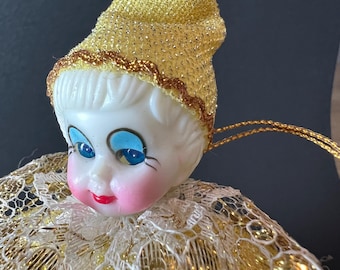 Vintage 1980s Sleepy-Eyed Gold Harlequin Circus Clown Doll – Matchbox Size Beanie Baby Clown – Cavicchi Giocattoli Style – Working Sleep Eye