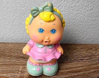Vintage 1990 Playskool Busy Lil Baby Girl Figure Pink Dress Blue Eyes 4” Toy