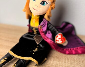 TY Beanie Babies Disney Frozen II Anna Plush Doll Sparkle Cape Tagged 16”