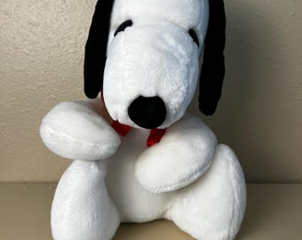 Snoopy Plush Peanuts Stuffed Animal Red Ribbon United Feature Syndicate