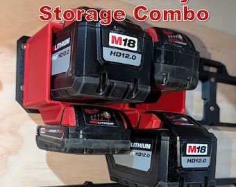 M18 Battery Holder Storage Combo | Packout Mount, Holds 4 Batteries