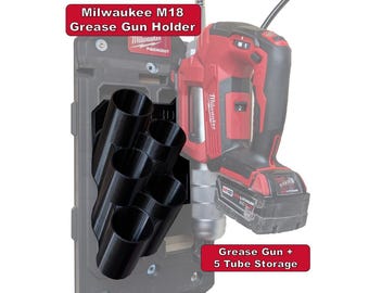 Milwaukee M18 Grease Gun Holder + 5-Tube Grease Storage | Wall Mount Organizer for Service Truck, Trailer & Shop