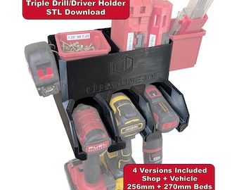 Packout Compatible Triple Drill Driver Holder STL | 4 Versions Included | 3D Printable Wall Mount