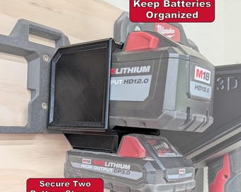 M18 Battery Holder | Holds 2 Batteries | Packout Compatible Wall Mount Organizer | Gift for Dad