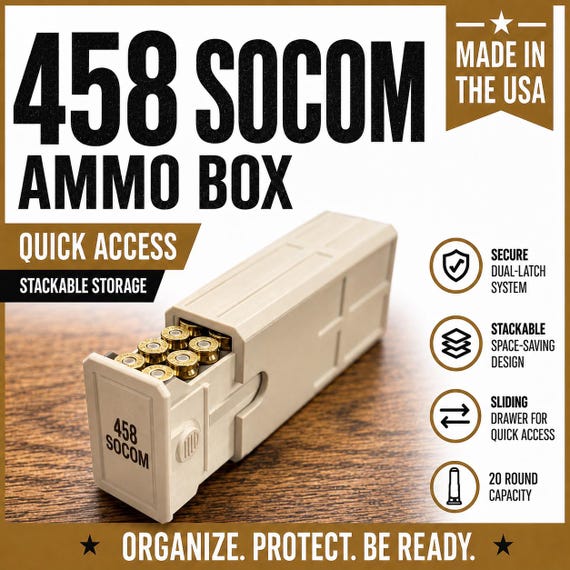 458 SOCOM 20-Round Ammo Box – Stackable Storage Case