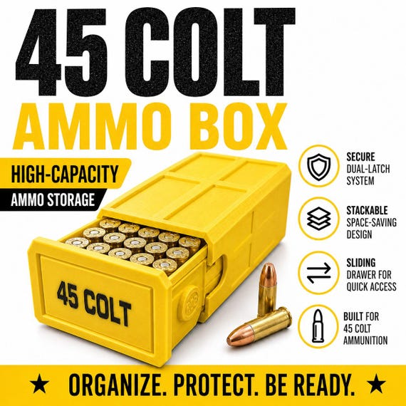 45 Colt Ammo Box – 50 Round Capacity – Stackable Sliding Drawer Ammunition Storage Case