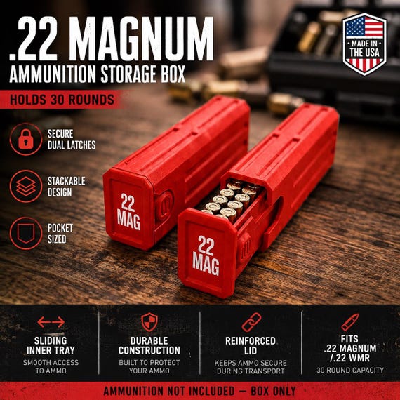 30 Round .22 Magnum Ammo Box – Stackable Pocket Storage Case