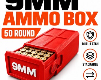 9MM Ammo Storage Box – 50 Round Stackable Case, Dual-Latch Organizer