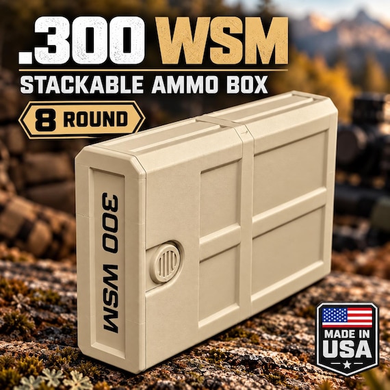 300 WSM Ammo Box – 8 Round Stackable Compact Pocket Storage Case, Sliding Drawer, Dual Latches