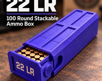 22LR Ammo Box – 100 Round Capacity – Compact Stackable Sliding Ammunition Storage Case