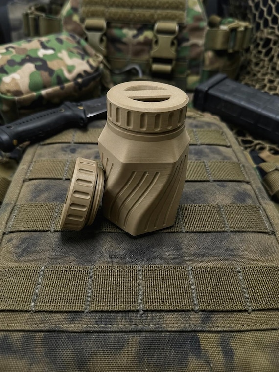 Rugged Twisted Storage Container, Tactical Screw Top Utility Capsule, EDC Gear Container with Lanyard Hole. Gift for outdoor hunter dad