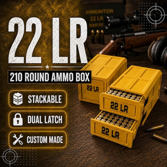22LR Ammo Box – 210 Round Capacity –  Stackable Sliding Ammunition Storage Case