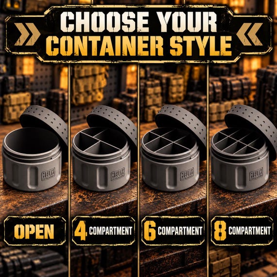 Rugged 3D Printed EDC Storage Container, Screw Lid Utility Capsule, Multiple Compartment Options, Camping Emergency Gear Organizer