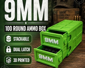 9MM Ammo Storage Box – 100 Round Stackable Case, Dual-Latch Organizer