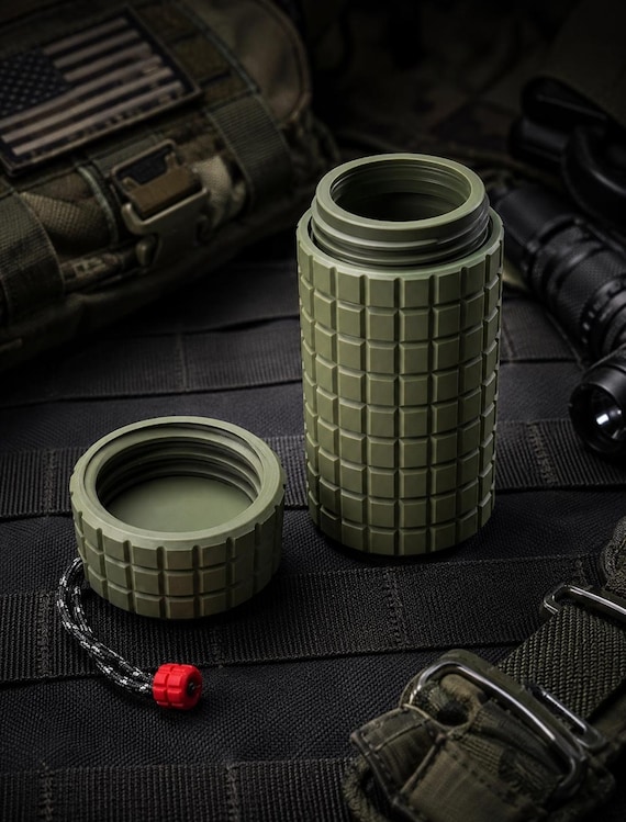 Rugged Frag Texture Storage Container, Tactical Screw Top Capsule, Outdoor Gear Holder