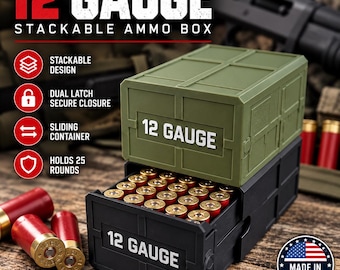 12 Gauge Shotgun Shell Holder – Stackable Ammo Box (25 Rounds)