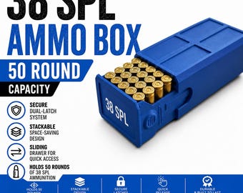 38 Special Ammo Case – 50 Round Stackable Storage Box, Dual-Latch System