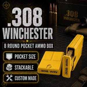 308 Winchester Magnum Pocket Ammo Box | 8 Round Stackable Storage Case | Dual-Latch Ammo Holder