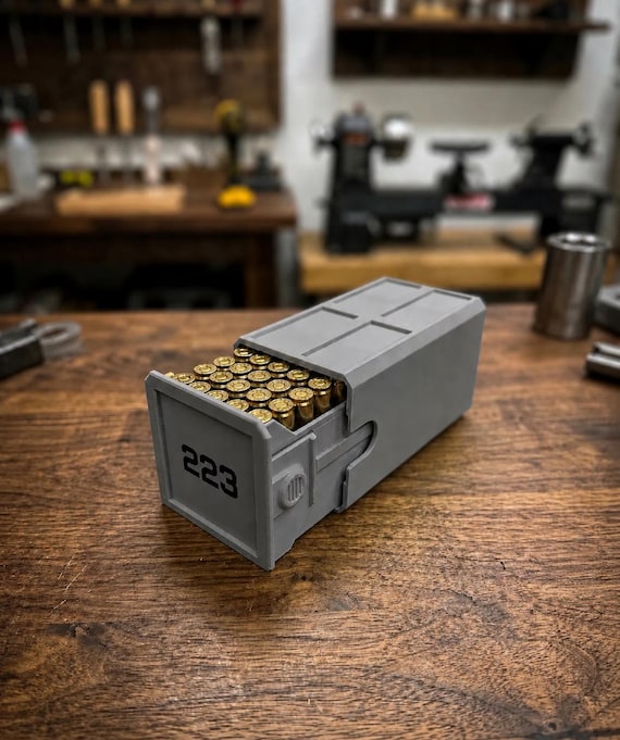 223 Ammo Box – 50 Round Stackable Ammunition Storage Case – Sliding Drawer with Dual Latches