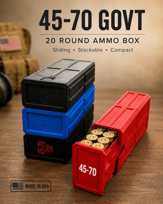 45-70 Government Ammo Box – 20 Round Sliding Stackable Case (3D Printed)