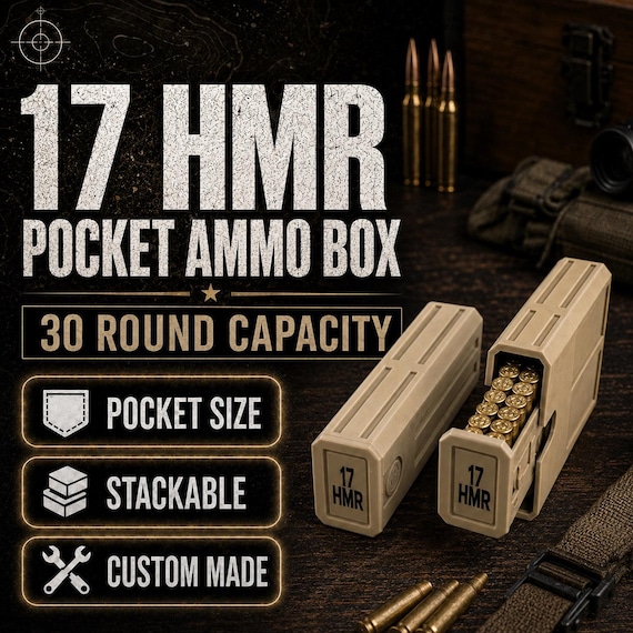 17 HMR Pocket Ammo Box – 30 Round Stackable Storage Case with Sliding Drawer