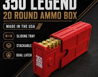 350 Legend 20 Round Ammo Box, Stackable Sliding Case, Made in USA