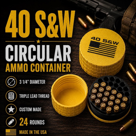 40 S&W Circular Frag Pattern 24 Rounds Ammo Case, Quick-Twist Lid, Multiple Color Options
