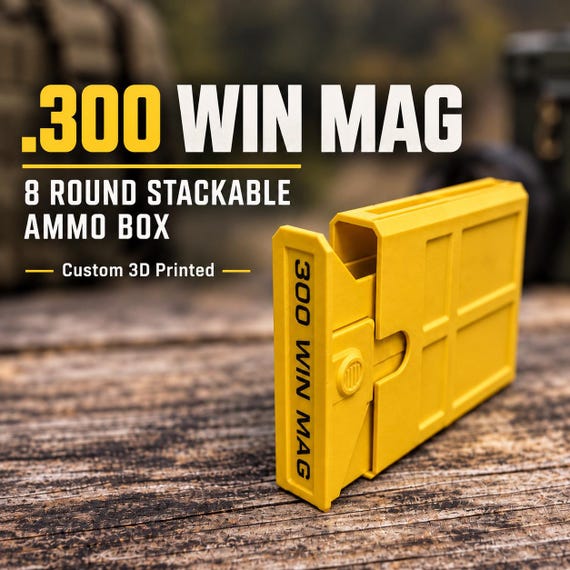 300 Winchester Magnum Ammo Box | 8 Round Pocket  Stackable Compact Storage Case | Dual-Latch Ammo Holder