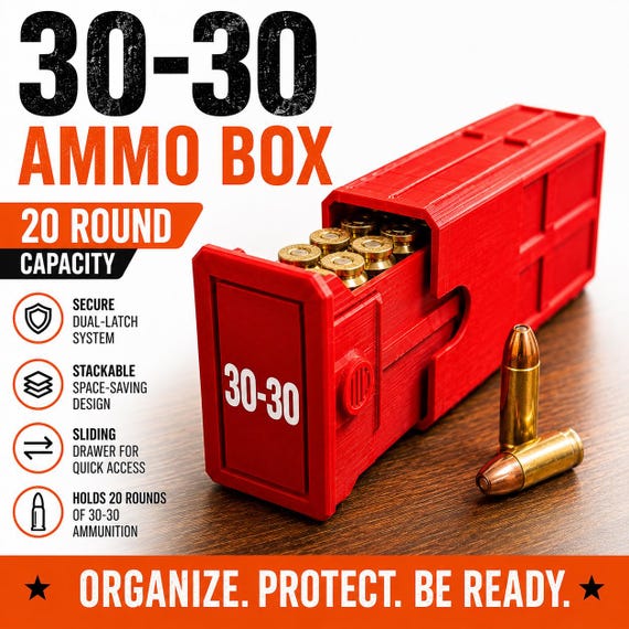 30-30 Winchester Ammo Box | 20 Round Stackable Storage Case | Dual-Latch Ammo Holder | Custom Color