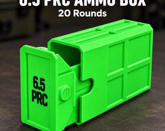 6.5 PRC Ammo Box – 20 Round Stackable Ammunition Storage Case, Sliding Lid, Multiple Colors