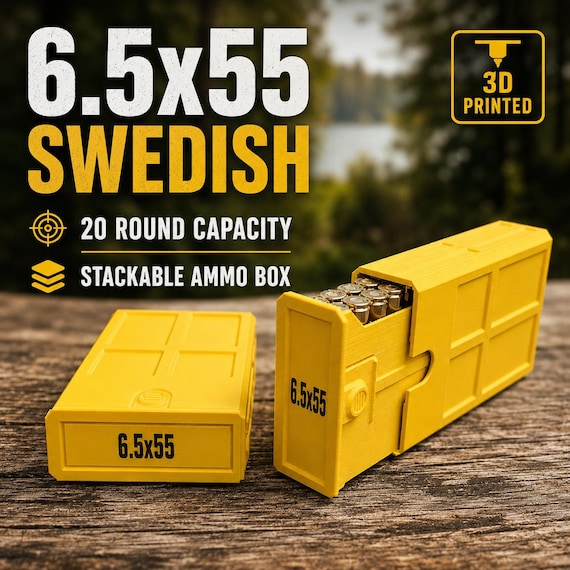 6.5x55 Swedish 3D Printed Ammo Box – 20 Round Stackable Cartridge Holder