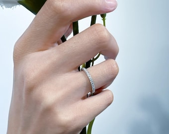925 Sterling Silver White Moissanite Ring, Full Eternity Wedding Jewelry For Women