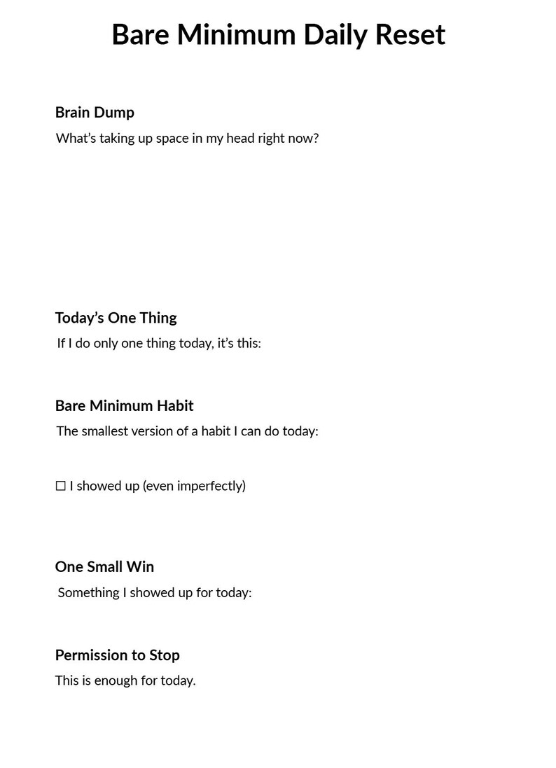 Bare Minimum Daily Reset Printable | Simple One-page Planner for ...