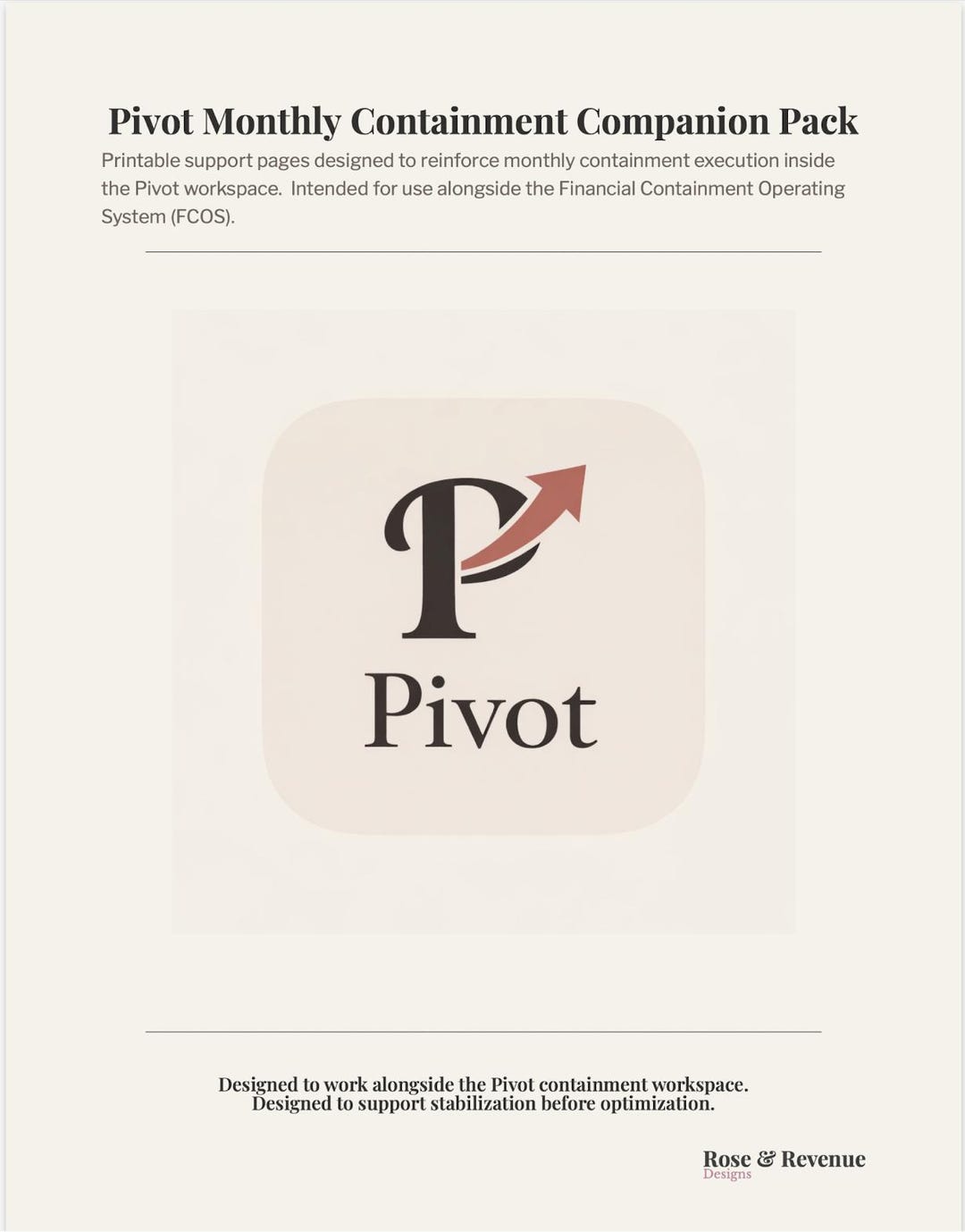 Pivot Monthly Containment Companion Pack | Printable Financial ...