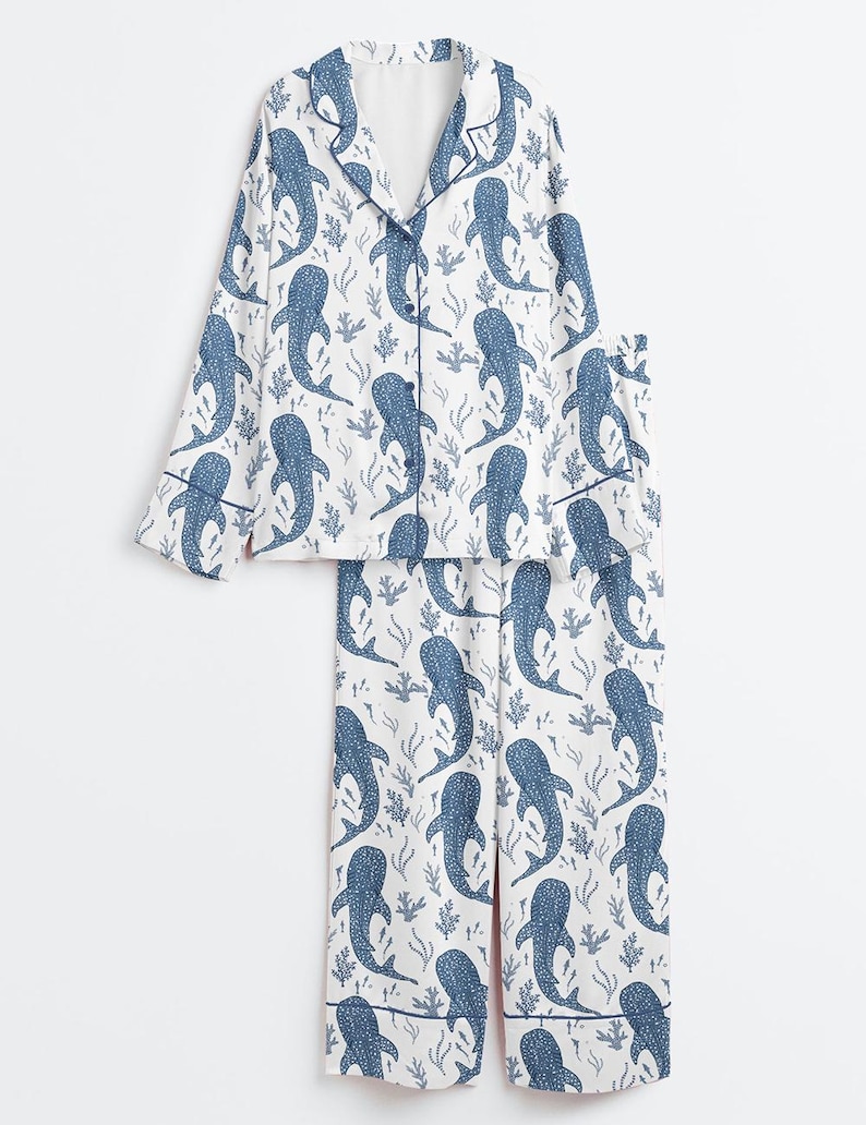 Dam Whale Shark Beachy Short, långärmad satinpyjamas bild 5
