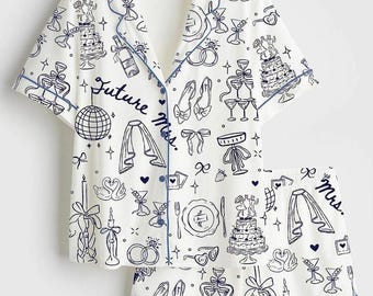 Blivande fru brud present i min förlovningsera satin pyjamas set, pyjamas förlovningspyjamas för brud, satin pyjamas set kortärmat kvinnor