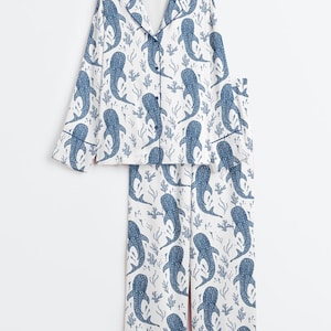 Dam Whale Shark Beachy Short, långärmad satinpyjamas bild 3