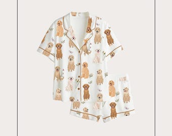Pigiama da donna con stampa Golden Retriever / Abbigliamento da notte con stampa di cani