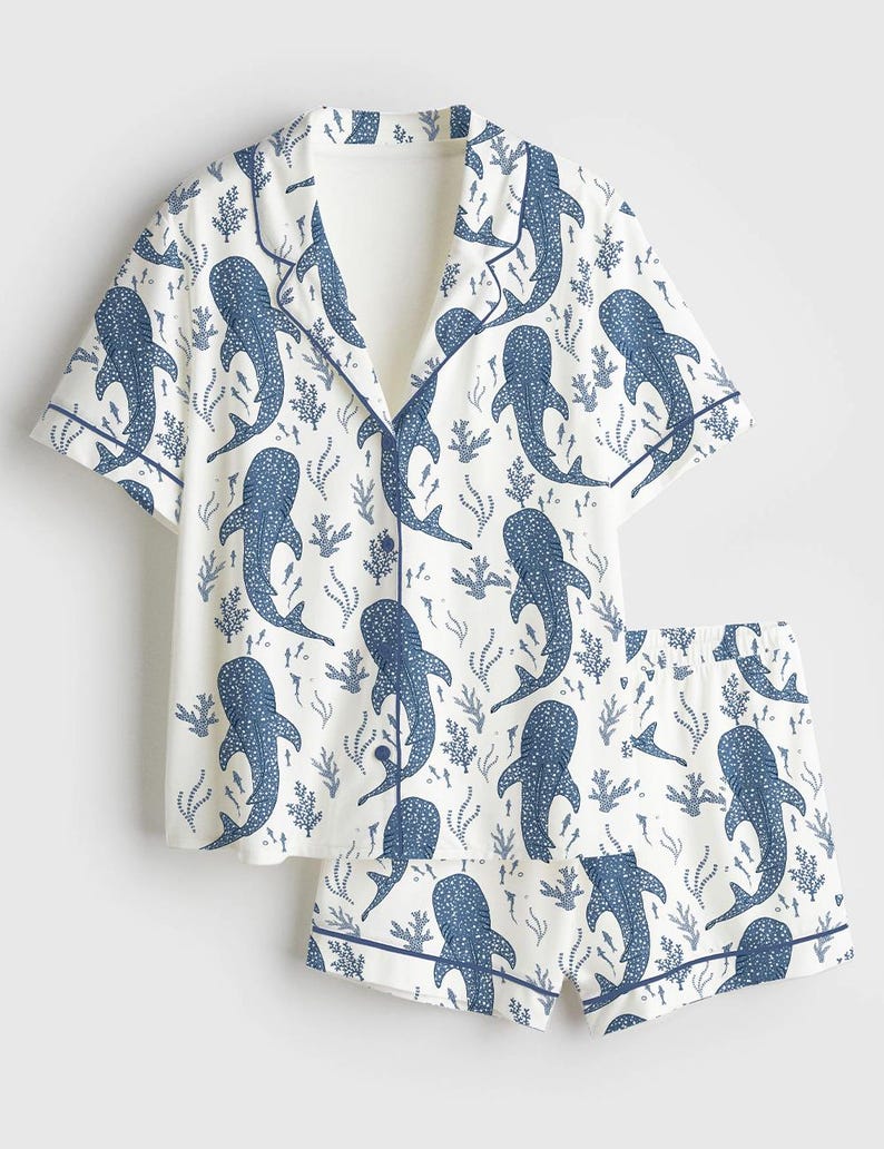Dam Whale Shark Beachy Short, långärmad satinpyjamas bild 1