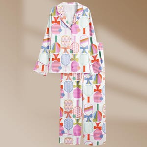 Dampyjamas med preppy pickle paddle-motiv och pickleball-ärm i satin bild 3