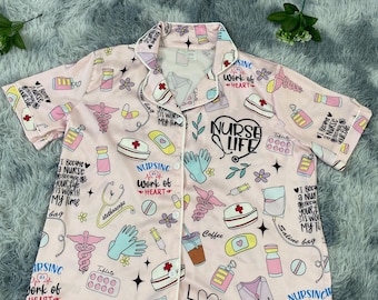 Nurse Life Print Pajama Set | Medical Theme Sleepwear for Healthcare Heroes