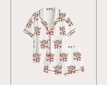 Conjunto de pijama de Cupido para mujer / Ropa de dormir con estampado de corazón de ángel